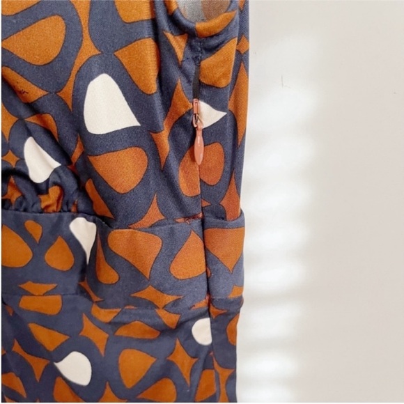 Trina Turk top orange navy blue mod retro empire waist zipper silk - Picture 4 of 9